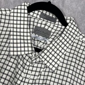John W. Nordstrom Dress Shirt Mens XL White Black Canclini Cotton Check